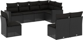 vidaXL Set mobilier de grădină cu perne, 8 piese, negru, poliratan