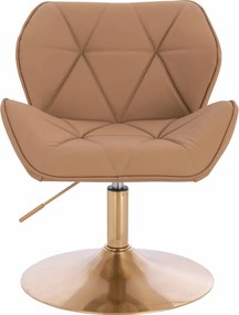 HR111N Scaun Caramel Piele Ecologica Premium Soft cu Bază Aurie