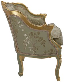 Fotoliu baroc din lemn sculptat, tapiterie damasc, finisaje aurii Design clasic elegant