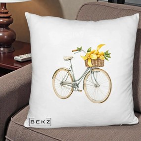 Perna Decorativa Bicicleta cu Cos de Lamai Mediteranean, 40x40 cm, Alb Pufos, Husa Detasabila, Perna Inclusa, BEKZ®