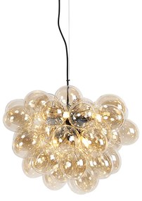Lampă suspendată Art Deco neagră cu sticlă chihlimbar cu 8 lumini - Uvas