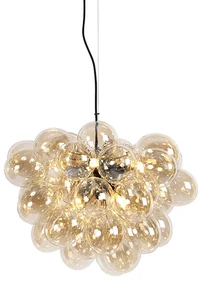 Lampă suspendată Art Deco neagră cu sticlă chihlimbar cu 8 lumini - Uvas