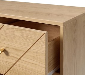 Comodă cu 9 sertare, cu mult spațiu de depozitare, modele geometrice, 120x39x80 cm, Culoare naturală