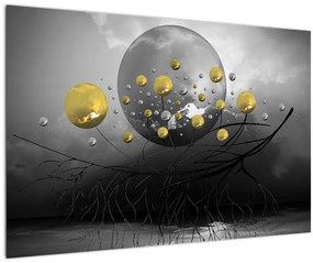 Tabloul cu bile abstracte aurii (90x60 cm)