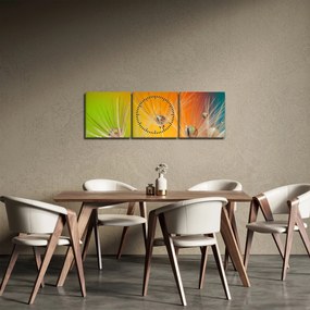 Tablou cu picături pe plantă (cu ceas) (90x30 cm)