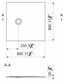 Cadita dus compozit Marmite Burgos 80x80 cm, patrata, alb mat 800x800 mm