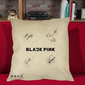Perna Personalizata K-pop BLACKPINK Tinute Negre Grup Simplu, 40x40 cm, Crem, Husa Detasabila, Perna Inclusa, BEKZ®