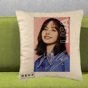 Perna Personalizata K-pop BLACKPINK Lisa cu Semnatura, 40x40 cm, Bej, Husa Detasabila, Perna Inclusa, BEKZ®