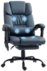 Vinsetto Fotoliu de birou masaj, suport pentru picioare, înălțime reglabilă, spătar înclinat, telecomandă cu fir, 66x75x122cm, albastru | Aosom Romania