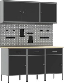 vidaXL Dulap de lucru cu sertar 8 pcs Negru Lemn ingineresc și oțel