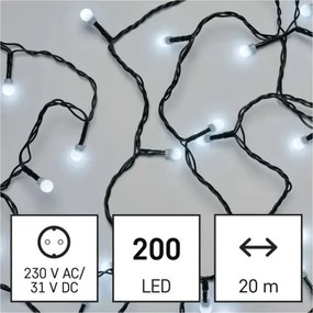 Ghirlandă luminoasă LED de Crăciun, 200 LED, 8 funcții, 20 m, IP44, lumină albă rece