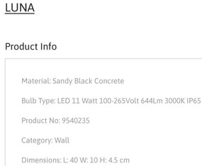 Aplica LED ambientala de exterior IP65 LUNA L-40cm