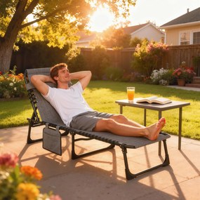 Outsunny Șezlong pliabil pentru plajă/soare, spătar înclinat 5 poziții, pernă pentru cap detașabilă, 189 x 58 x 30 cm, gri | Aosom Romania