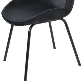 Set de 2 scaune de prânz, spătar rotund, tapițerie din catifea, structură metalică, ergonomice, Negru