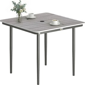 Outsunny Masă de grădină dreptunghiulară pentru 4 persoane, masă de luat masa exterioară cu orificiu pentru umbrelă, 85 x 85 x 72,5 cm, gri | Aosom Romania