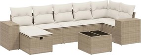 vidaXL Set canapele de grădină, 8 piese, cu perne, bej, poliratan