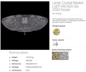 Plafoniera XXXL cristal Bohemia MILADA dia 2000 Nickel