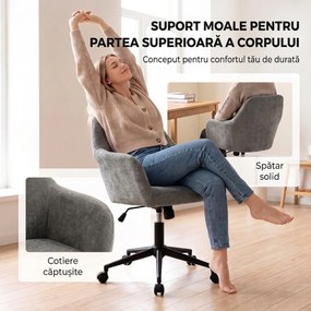 HOMCOM Scaun de Birou Rotativ din Chenille cu înălțime Reglabilă, Gri | Aosom Romania