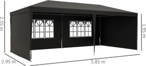 Outsunny Cort de grădină 6x3m cu 4 pereți laterali 2 ferestre vizibile Pergolă Gazebo exterior pentru petreceri evenimente Gri | Aosom Romania