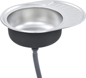 vidaXL Chiuvetă de bucătărie cu sită și sifon, oțel inoxidabil, oval