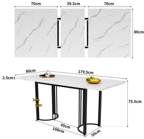 Masă extensibilă de dining cu cadru metalic, Alb+Negru | Aosom Romania