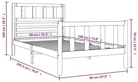 Cadru de pat Single 3FT, gri, 90x190 cm, lemn masiv Gri, 90 x 190 cm