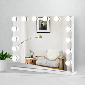 Oglindă cosmetică, sistem iluminare LED cu 3 culori, Senzor Tactil, Luminozitate Reglabilă, Port de încărcare USB, Alb, 80x65 cm