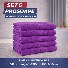 Set 5 Prosoape Baie Premium, 100% Bumbac, Absorbante și Pufoase