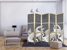 Paravan japonez - Flutter of wings - white herons on dark grey background with texture