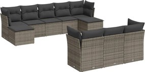 vidaXL Set mobilier de grădină cu perne, 10 piese, gri, poliratan