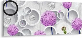 Tablou cu abstracție 3D cu cercuri și flori (120x50 cm)