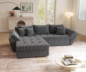 Colțar extensibil dumonde cu ladă de depozitare si sezut confortabil din spuma high-density, Loana Ambience Grey 270x185 cm