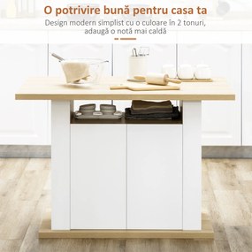 HOMCOM Insulă de Bucătărie pentru 4-6 Persoane, Bufet de Bucătărie cu Dulapuri cu 2 Uși și Rafturi Deschise, 110x70x75.5 cm, Alb