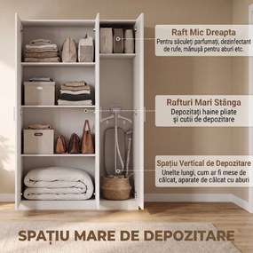 HOMCOM Dulap cu Rafturi Reglabile și Uși cu Închidere Lentă pentru Dormitor, Alb | Aosom Romania