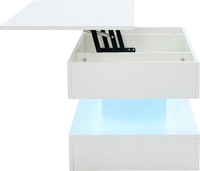 Masă de cafea modernă cu iluminare LED și spațiu de depozitare ascuns, măsuță laterală cu sistem hidraulic de ridicare, 100x50x42 cm, Alb