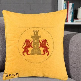 Perna Personalizata Cetatea Turnu Magurele Heraldic, 40x40 cm, Galben, Husa Detasabila, Perna Inclusa, BEKZ®