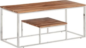 vidaXL Măsuță de cafea, argintiu, oțel inoxidabil și lemn masiv acacia