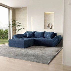 Colțar extensibil dumonde cu ladă de depozitare si sezut confortabil din spuma high-density, Loana Zoom Blue 270x185 cm