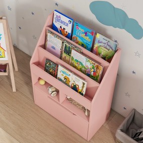HOMCOM Raft pentru copii cu sertar, bibliotecă cu rafturi, 60 x 29,9 x 90 cm, Roz | Aosom Romania