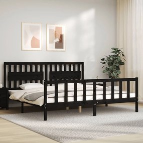 3192450 vidaXL Cadru pat cu tăblie 200x200 cm, negru, lemn masiv