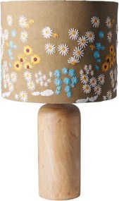 Lampa de masa, din lemn de mango, cu abajur din bumbac brodat, Jardin