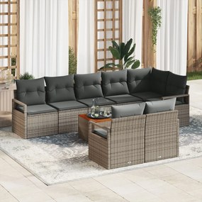 vidaXL Set de canapea de grădină cu 9 piese și perne gri, din rattan sintetic și acacia
