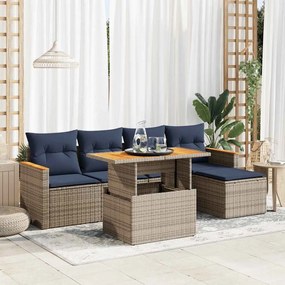 vidaXL Set mobilier grădină cu perne, 6 piese, gri, poliratan