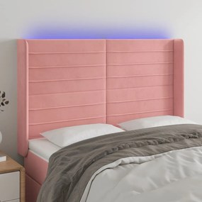 3124241 vidaXL Tăblie de pat cu LED, roz, 147x16x118/128 cm, catifea