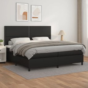 3142803 vidaXL Pat box spring cu saltea, negru, 200x200 cm, piele ecologică