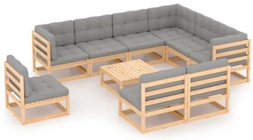 vidaXL Set mobilier grădină cu perne, 10 piese, lemn masiv de pin