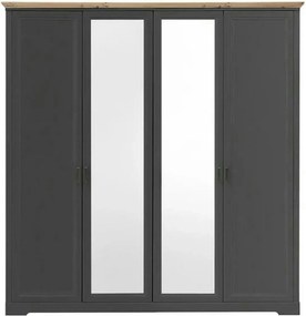 Dulap JASMIN, gri grafit/stejar artisan, PAL, cu 4 usi, 214x64x220 cm
