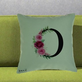 Cadou Personalizat - Perna Personalizata Monograma Florala Litera O, 40x40 cm, Verde, Husa Detasabila, Perna Inclusa, BEKZ®