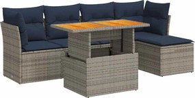 vidaXL Set mobilier grădină cu perne, 6 piese, gri, poliratan