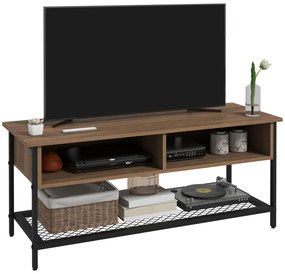 Dulap SuportTV pana la 48" in Stil Industrial, Mobiler Jos cu Rafturi din Lemn si Otel, 110x40x48cm, Maro si Negru HOMCOM | Aosom RO